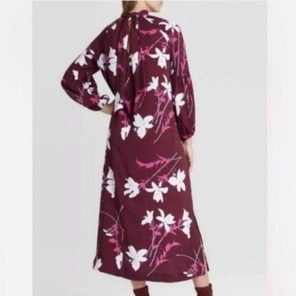 New Prologue Floral Mock Tie Neck Long Dress - Picture 2 of 3